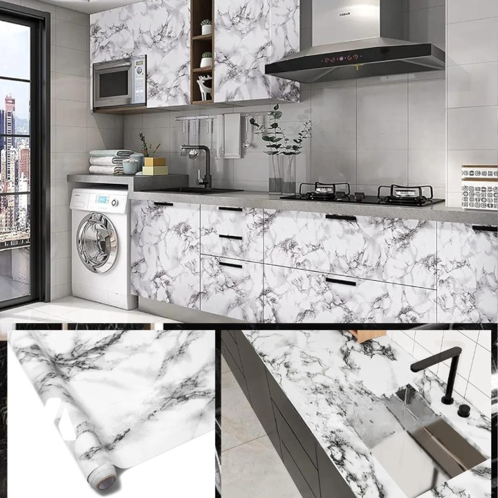 Marble Wall Sticker for Kitchen & Cabinets β Self Adhesive, Oilproof (60Γ200cm)
