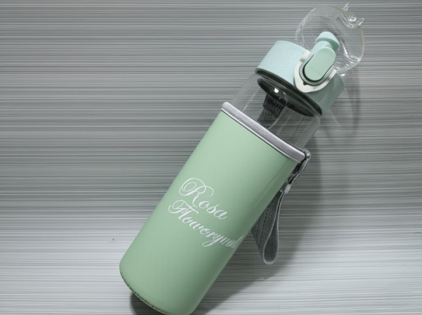 Rosa Flowery Glass Water Bottle | 300ml Leak-Proof Bottle with Sleeve