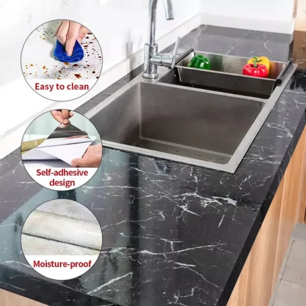 Marble Wall Sticker for Kitchen & Cabinets β Self Adhesive, Oilproof (60Γ200cm)