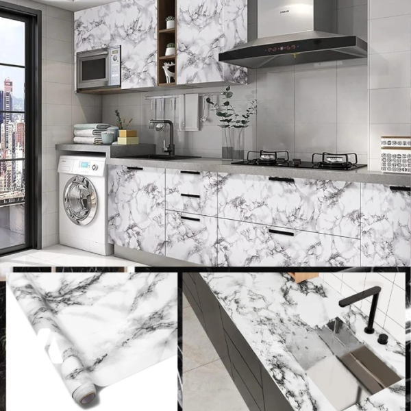 Marble Wall Sticker for Kitchen & Cabinets β Self Adhesive, Oilproof (60Γ200cm)