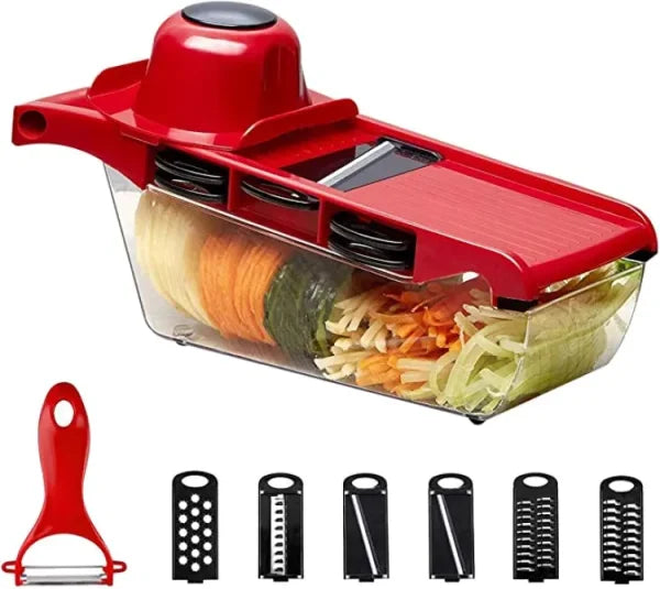 10 in 1 Mandolin Vegetable Cutter | Multi Blade Kitchen Slicer – Red