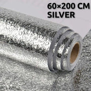 60×200cm Silver Foil Kitchen Sticker – Oilproof, Waterproof, Self-Adhesive