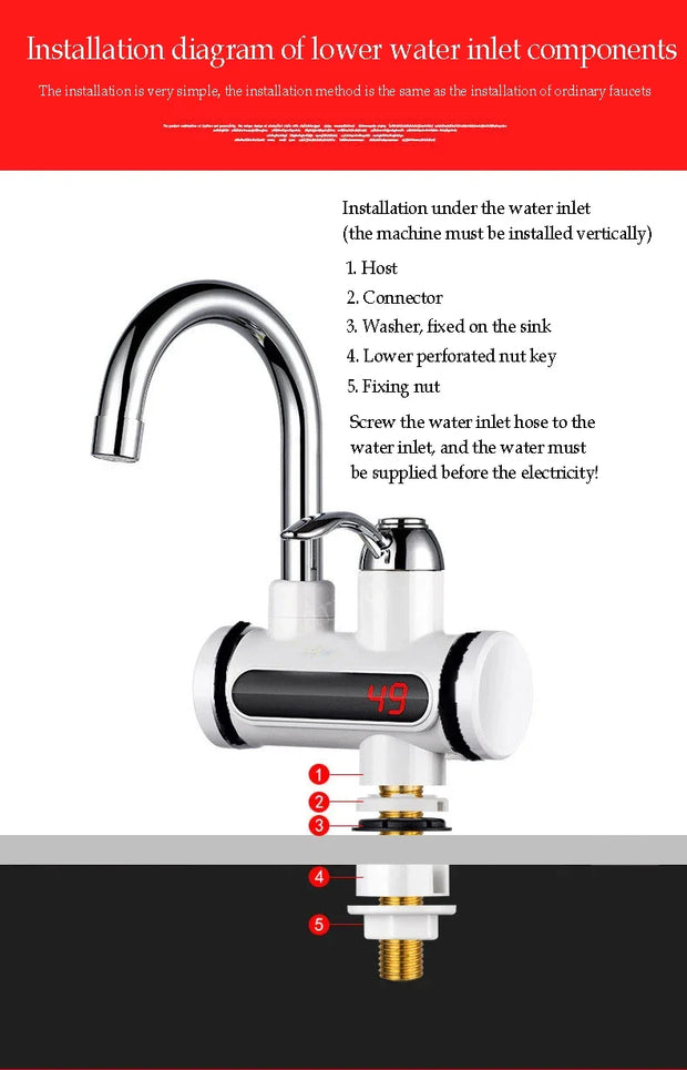 Electric Water Heating Faucet nw000403 | Instant Hot Water Tap for Kitchen & Bathroom | Display