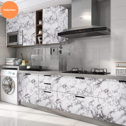 Marble Wall Sticker for Kitchen & Cabinets – Self Adhesive, Oilproof (60×200cm)