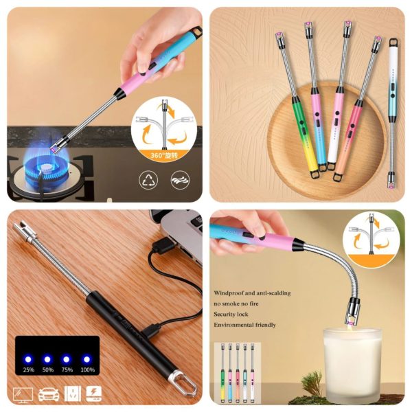 Rechargeable Arc Lighter – Windproof & Flameless with Safety Lock + 360° Flex Head