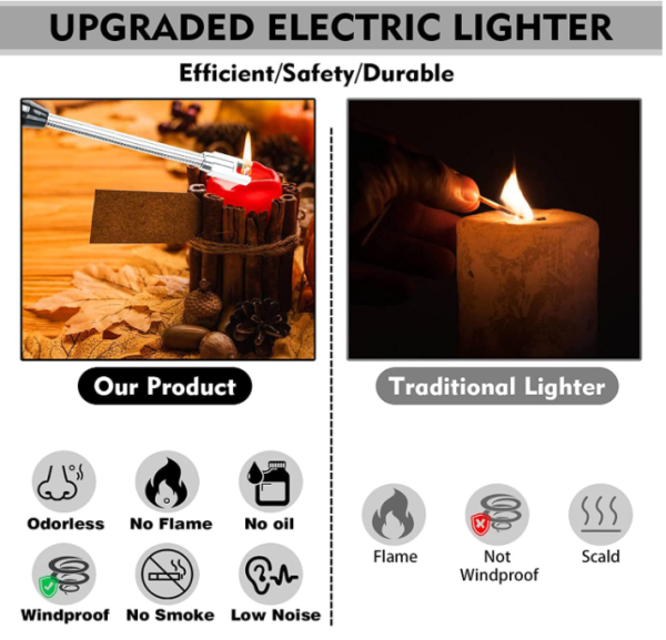 Rechargeable Arc Lighter – Windproof & Flameless with Safety Lock + 360° Flex Head