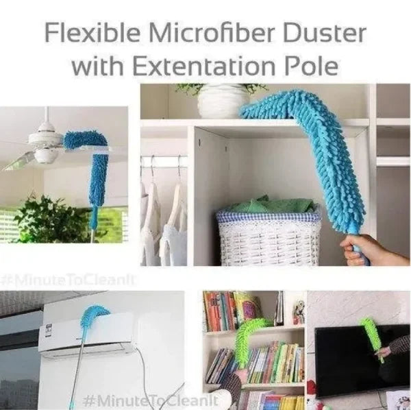 Flexible Microfiber Duster with Telescopic Metal Rod – Perfect for Fan & High Reach Cleaning