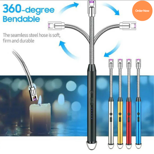 Rechargeable Arc Lighter – Windproof & Flameless with Safety Lock + 360° Flex Head