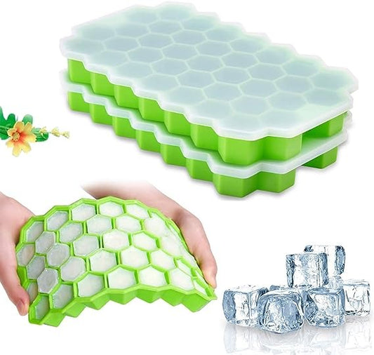 Silicone Honeycomb Ice Cube Tray with Lid – 37 Grid, Stackable & Easy-Release