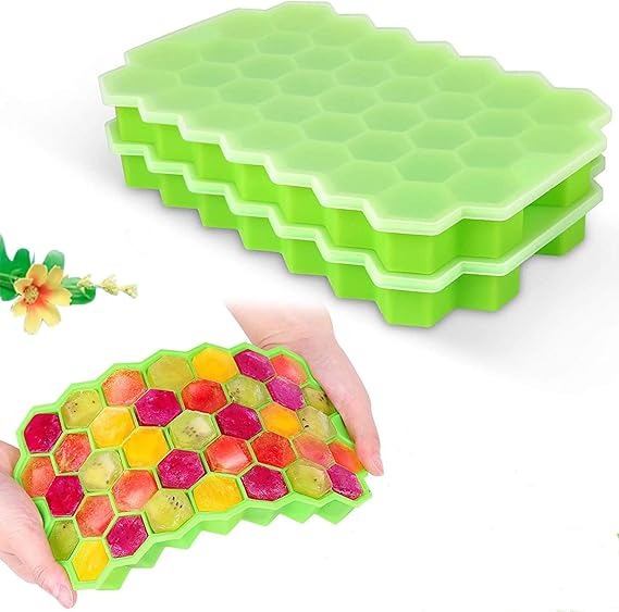 Silicone Honeycomb Ice Cube Tray with Lid – 37 Grid, Stackable & Easy-Release