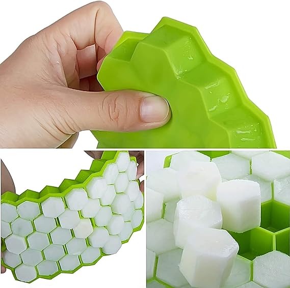 Silicone Honeycomb Ice Cube Tray with Lid – 37 Grid, Stackable & Easy-Release
