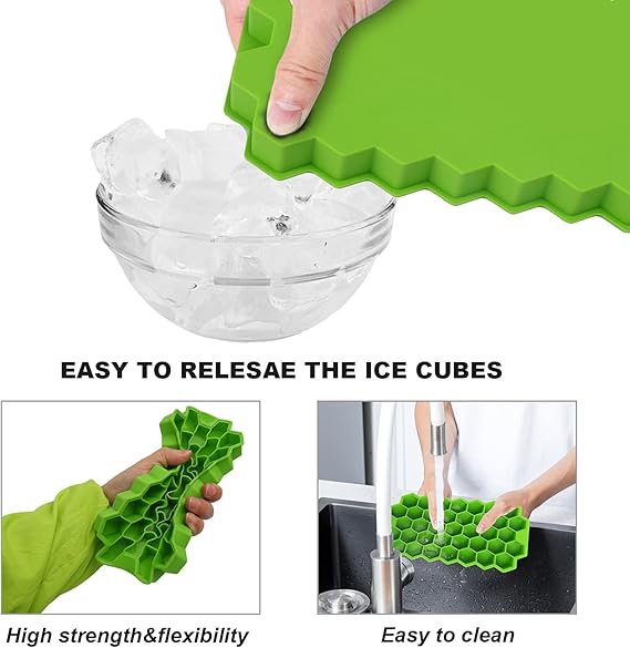 Silicone Honeycomb Ice Cube Tray with Lid – 37 Grid, Stackable & Easy-Release