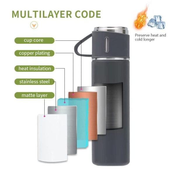 500ml Vacuum Flask Gift Set – Stainless Steel Thermos & Mug (Random Color)