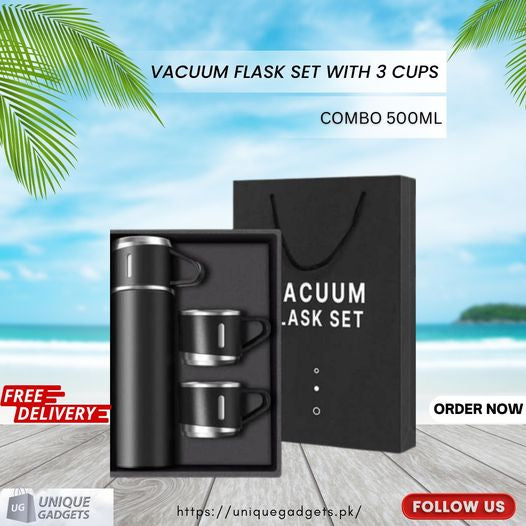 500ml Vacuum Flask Gift Set – Stainless Steel Thermos & Mug (Random Color)