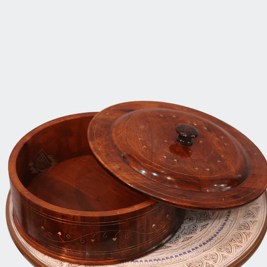 Handcrafted Wooden Hot Pot with Barance Work – Traditional Roti Dan