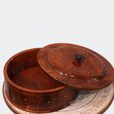 Handcrafted Wooden Hot Pot with Barance Work – Traditional Roti Dan