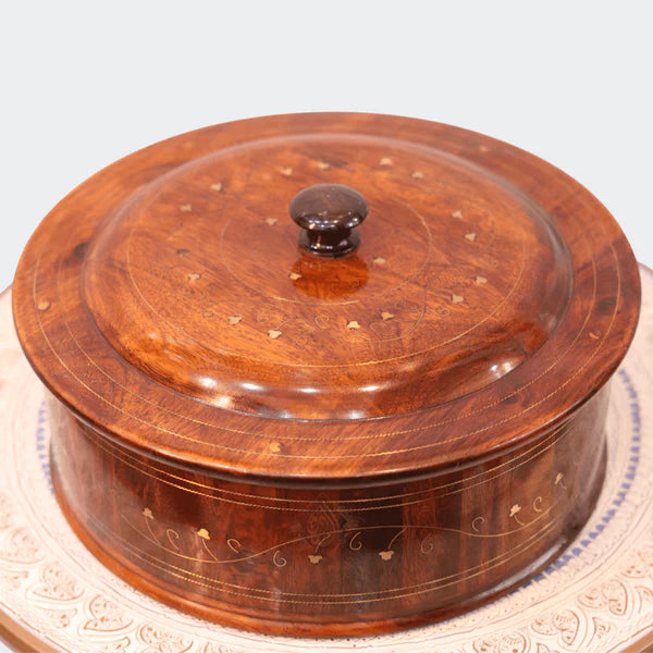 Handcrafted Wooden Hot Pot with Barance Work – Traditional Roti Dan