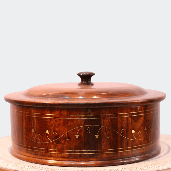 Handcrafted Wooden Hot Pot with Barance Work – Traditional Roti Dan