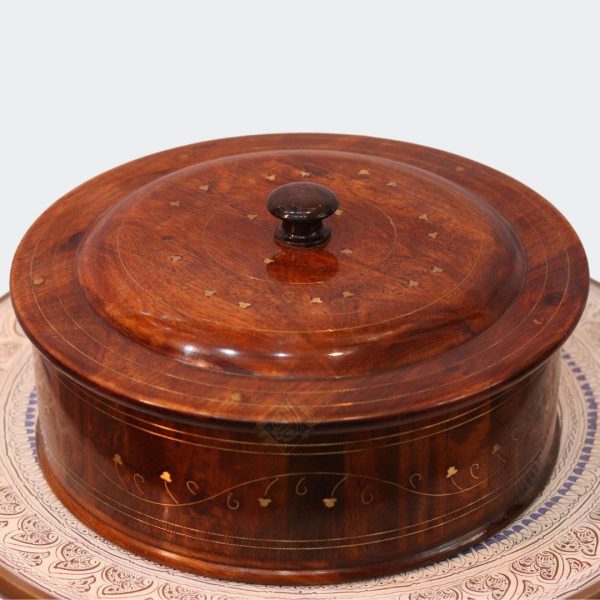 Handcrafted Wooden Hot Pot with Barance Work – Traditional Roti Dan